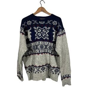 Vintage 90s Woolrich Crewneck Holiday Sweater Knit Long Sleeve Navy - L